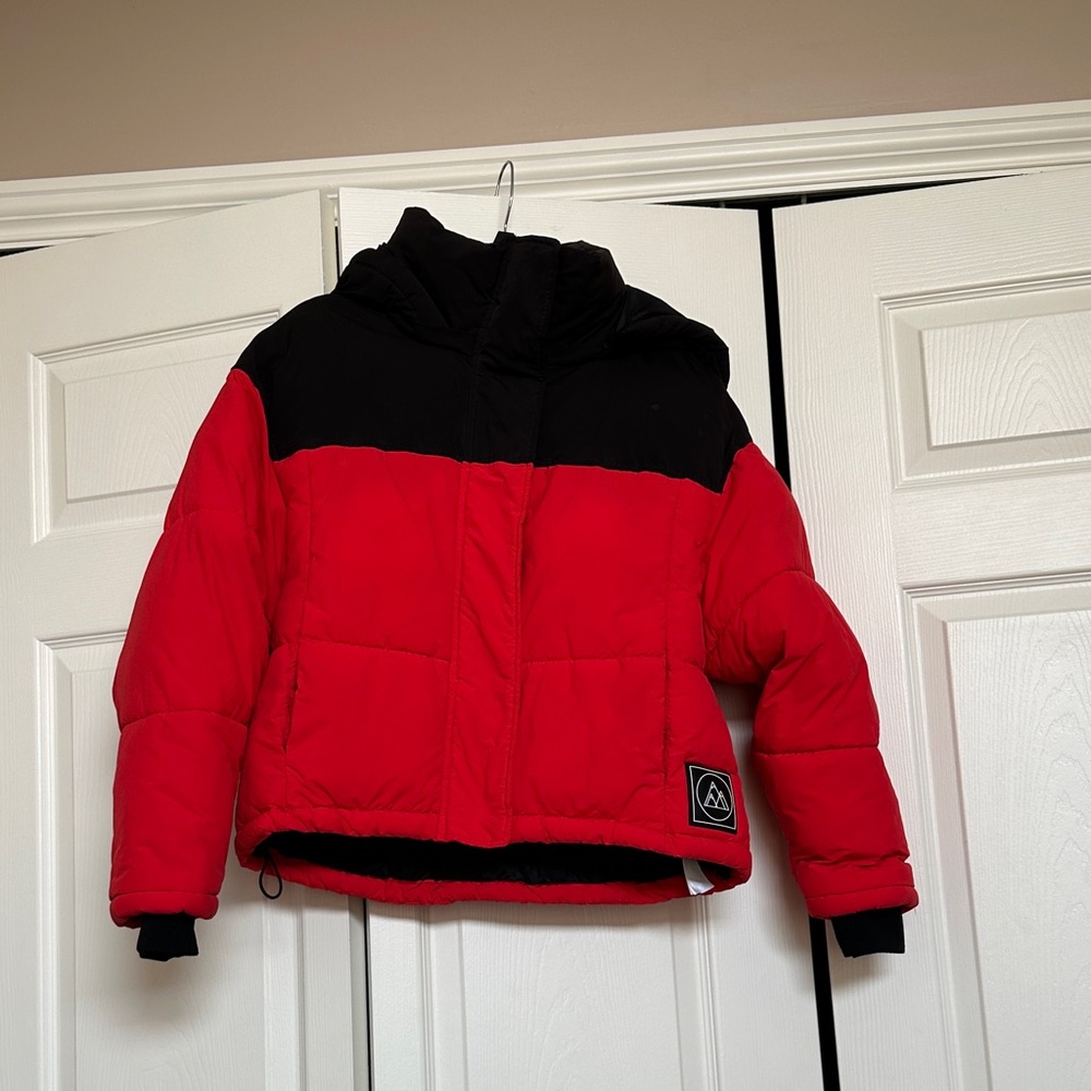 Zara Red and Black Puffer Jacket